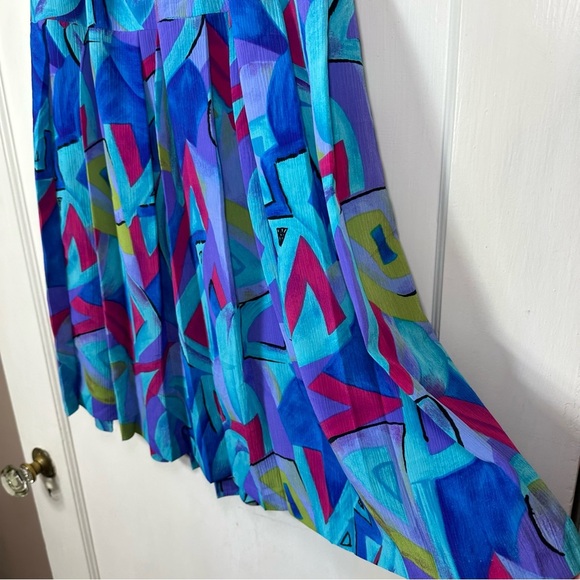 Vintage  Abstract 80’s print elastic waist midi skirt - Picture 3 of 6
